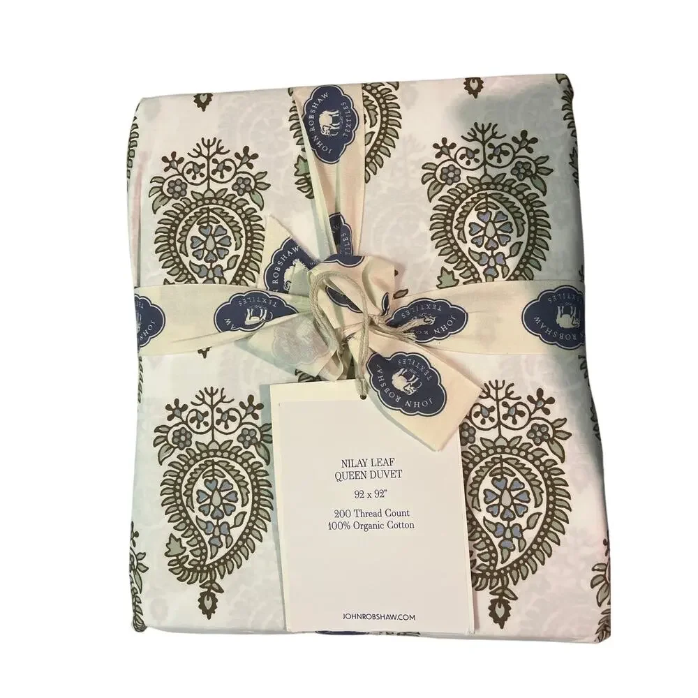 JOHN ROBSHAW $400 Nilay Leaf organic queen duvet cover